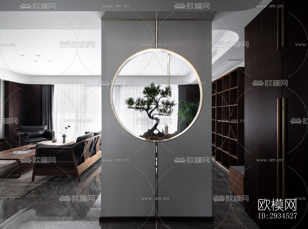 新中式平层效果图下载（渲染图10）