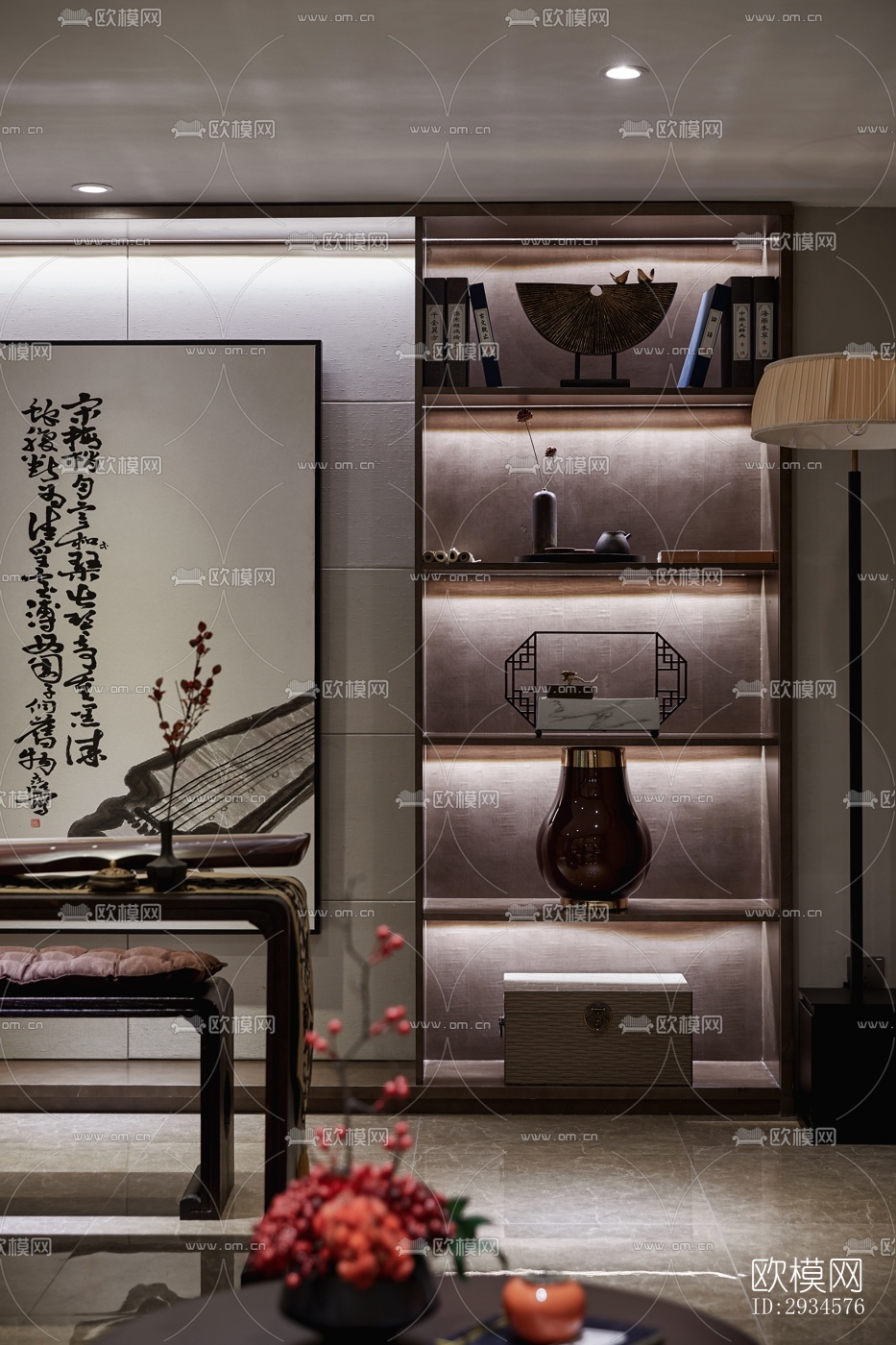 新中式平层效果图下载（渲染图10）