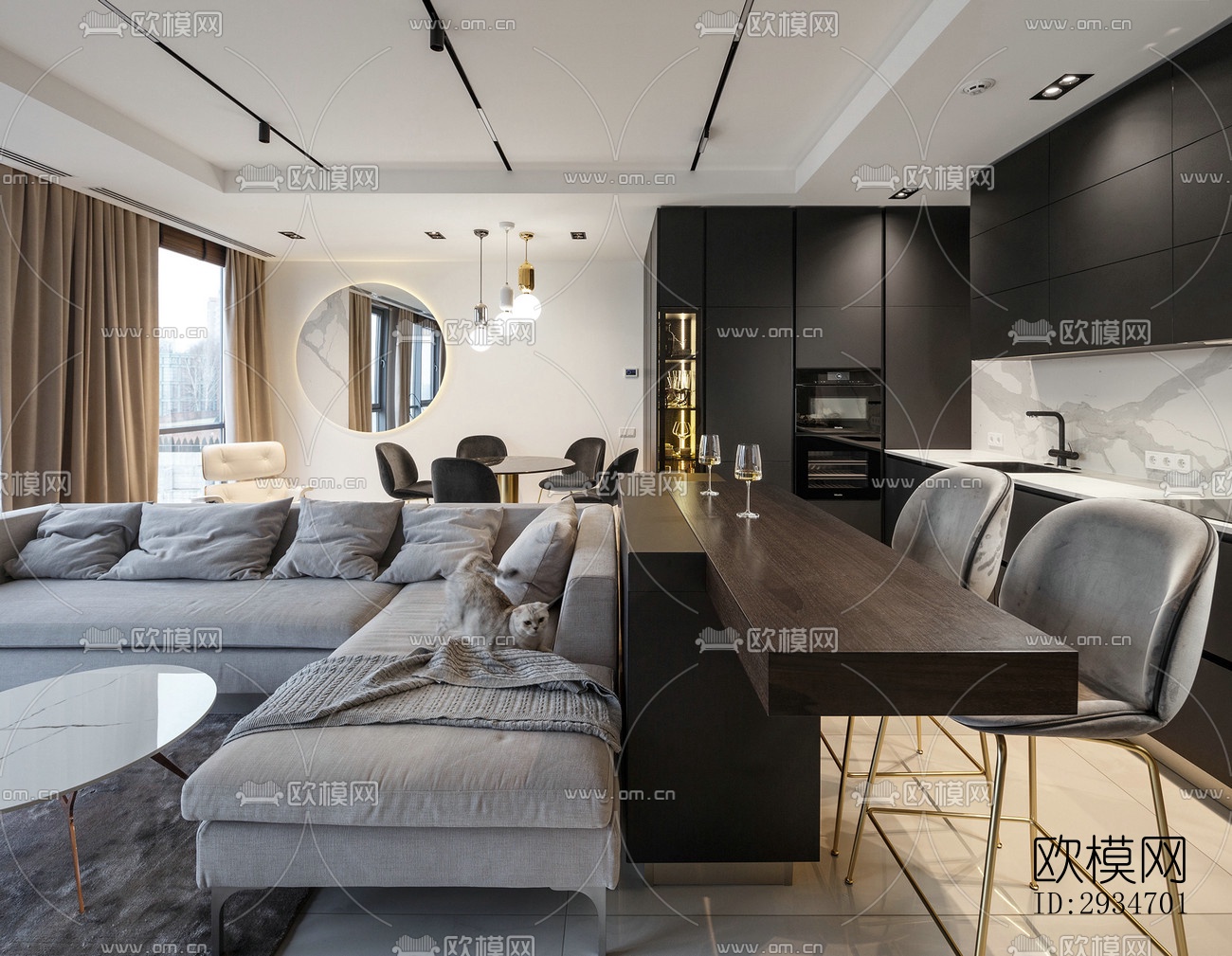 现代平层效果图下载（渲染图1）