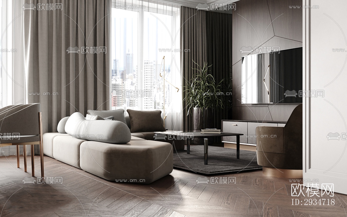 现代平层效果图下载（渲染图14）