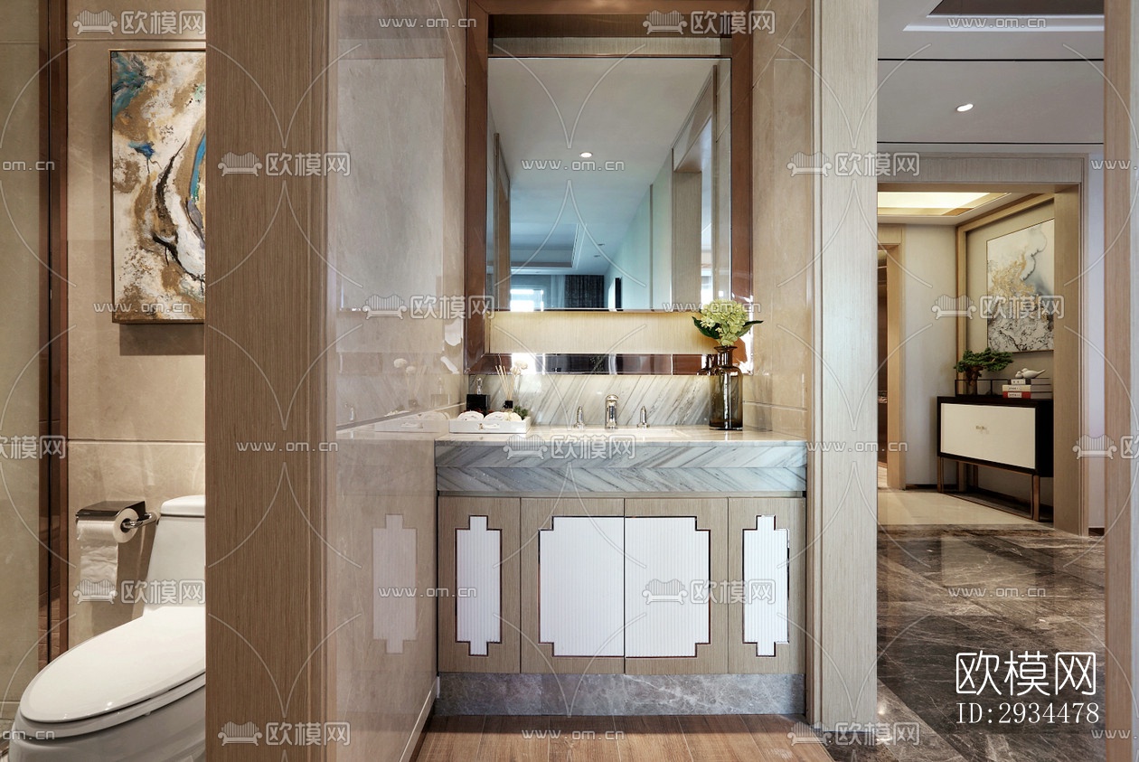 新中式平层效果图下载（渲染图16）