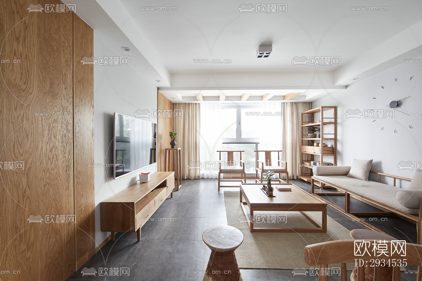 新中式平层效果图下载（渲染图1）