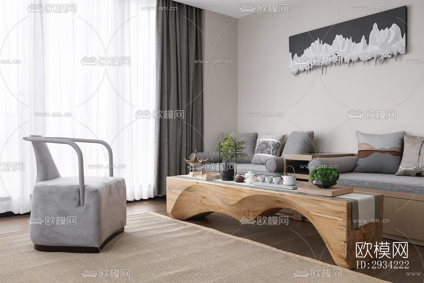 新中式复式效果图下载（渲染图6）