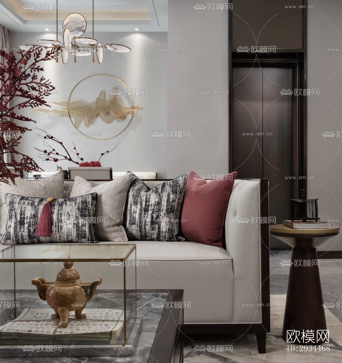 新中式平层效果图下载（渲染图1）