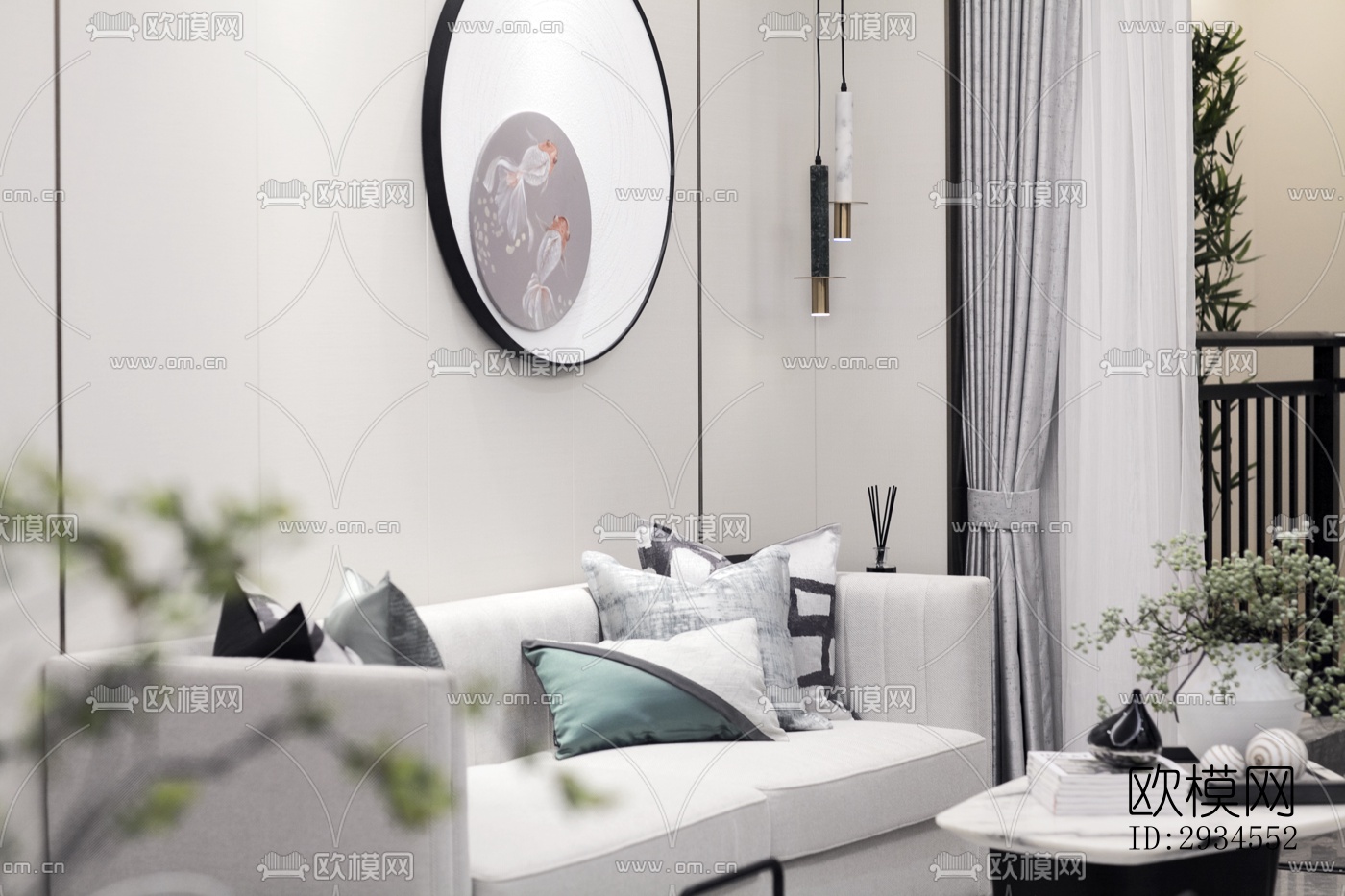 新中式平层效果图下载（渲染图16）