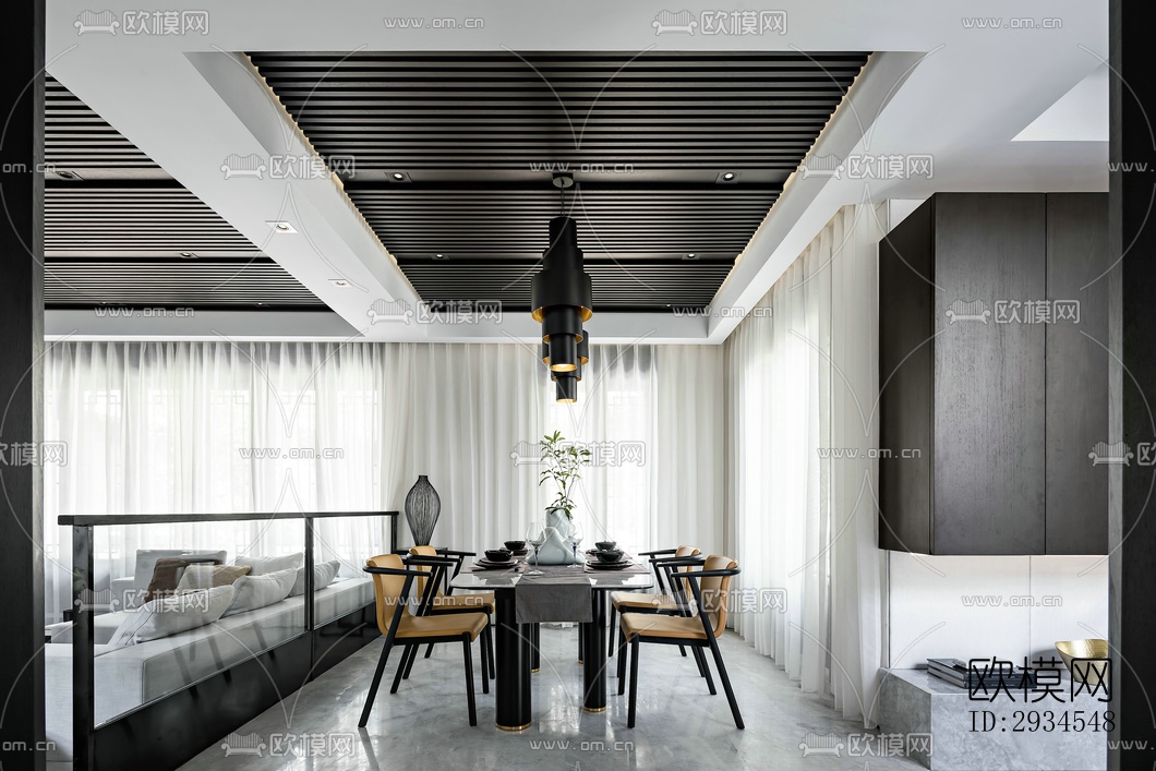 新中式平层效果图下载（渲染图1）