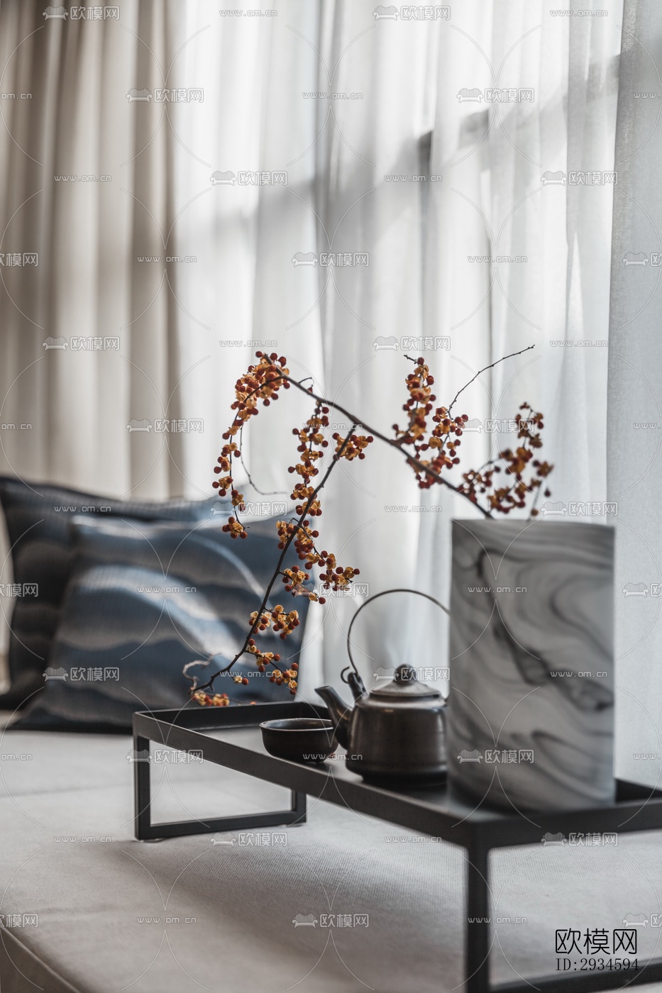 新中式平层效果图下载（渲染图9）