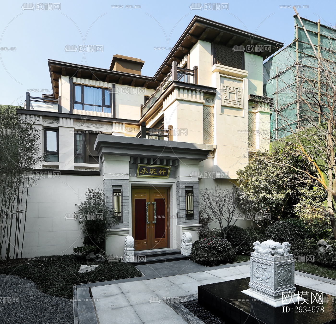 新中式平层效果图下载（渲染图1）