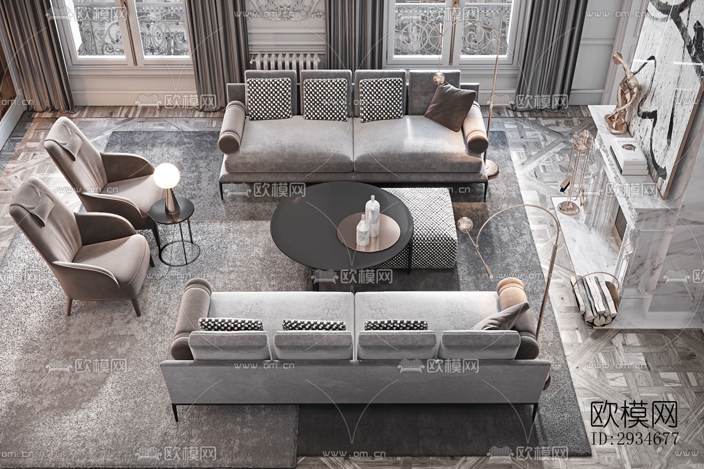 欧式平层效果图下载（渲染图19）