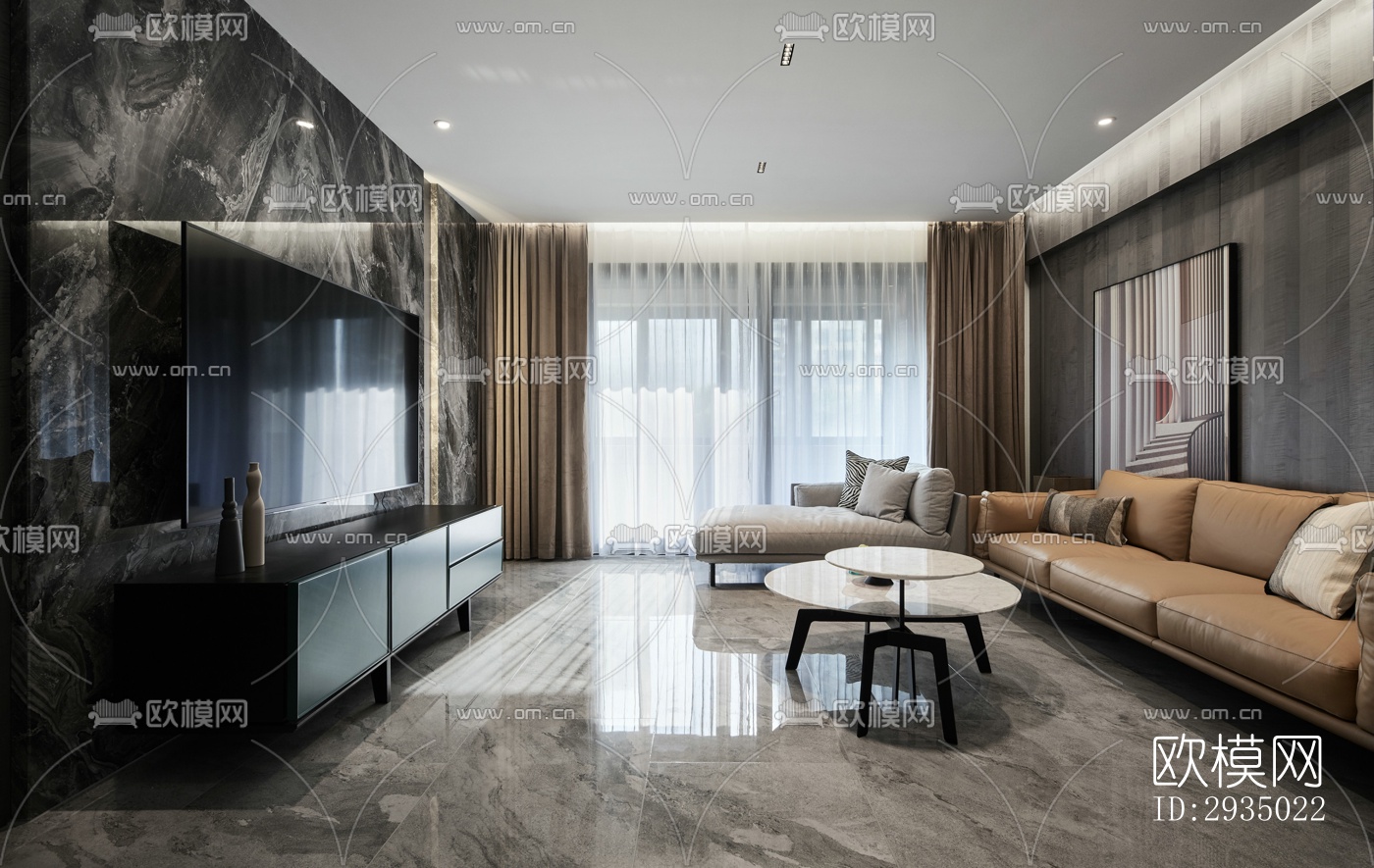 现代平层效果图下载（渲染图1）