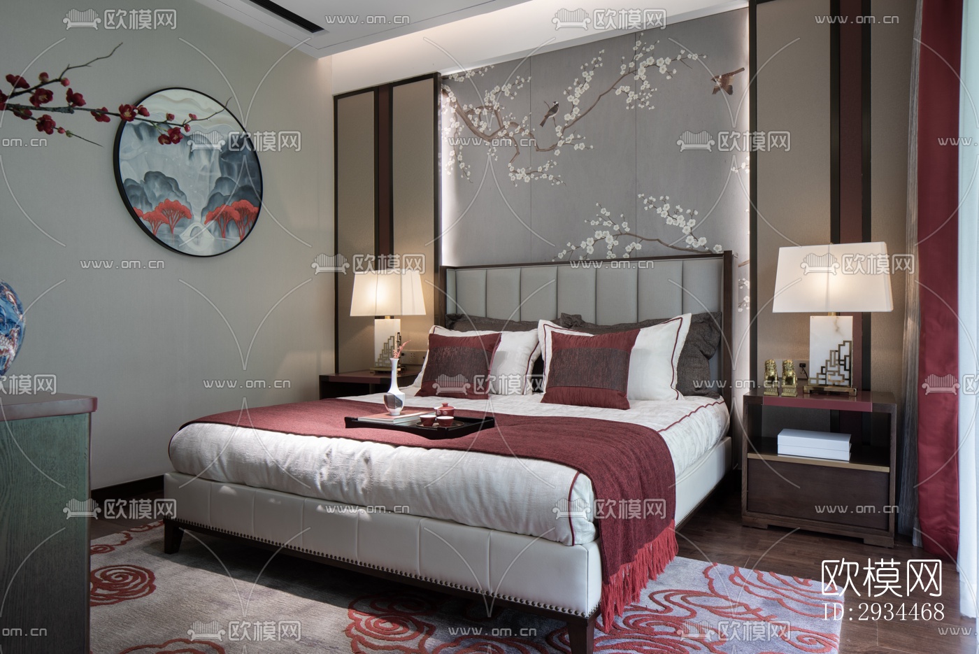 新中式平层效果图下载（渲染图3）