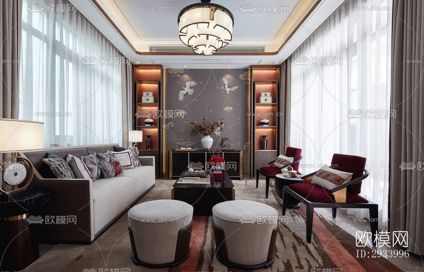 新中式别墅效果图下载（渲染图10）