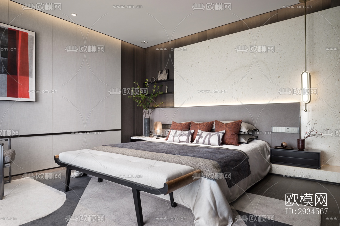 新中式平层效果图下载（渲染图12）