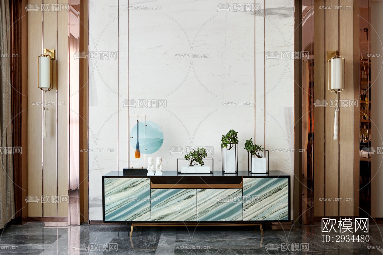 新中式平层效果图下载（渲染图6）