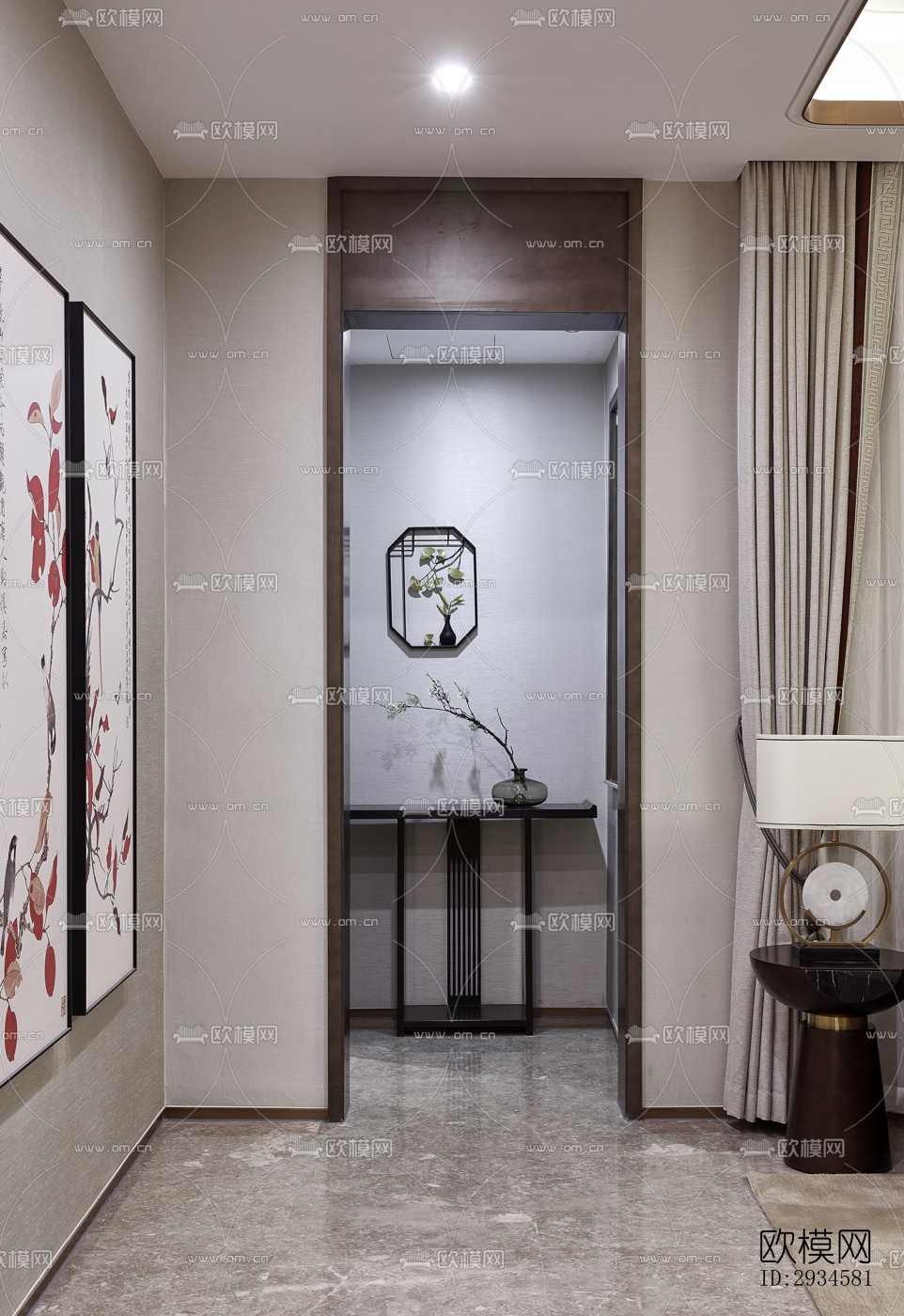 新中式平层效果图下载（渲染图1）