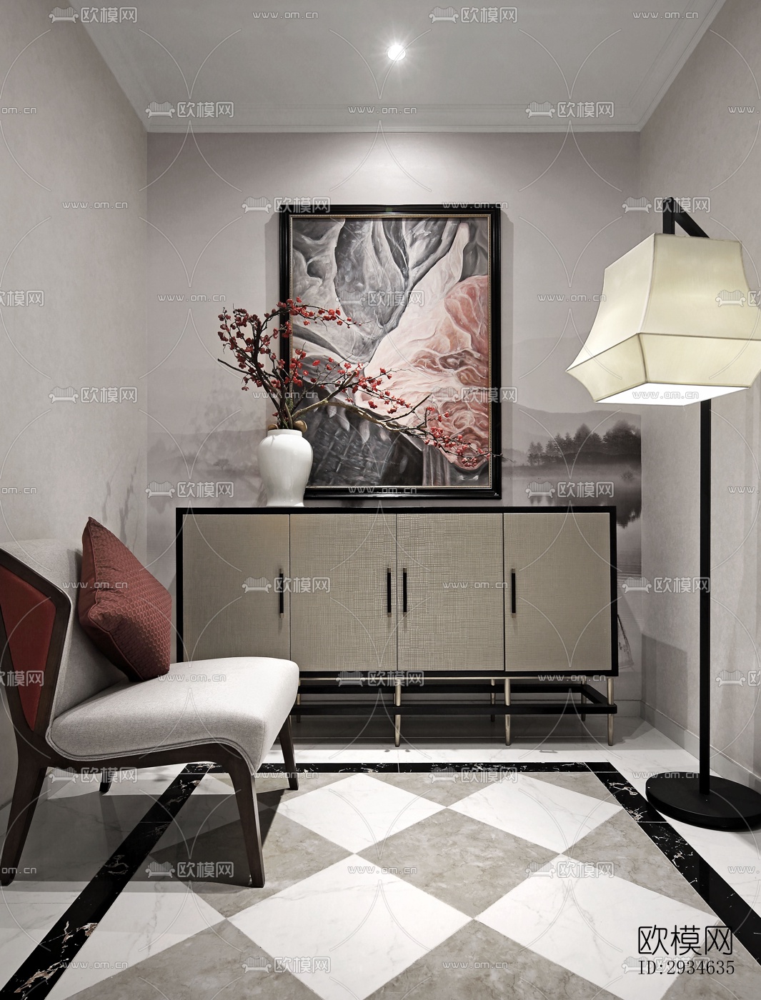 新中式平层效果图下载（渲染图15）