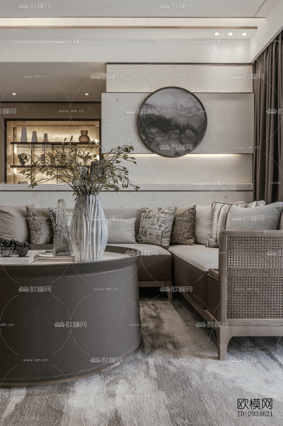 新中式平层效果图下载（渲染图13）