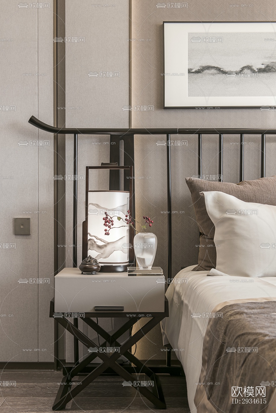 新中式平层效果图下载（渲染图20）