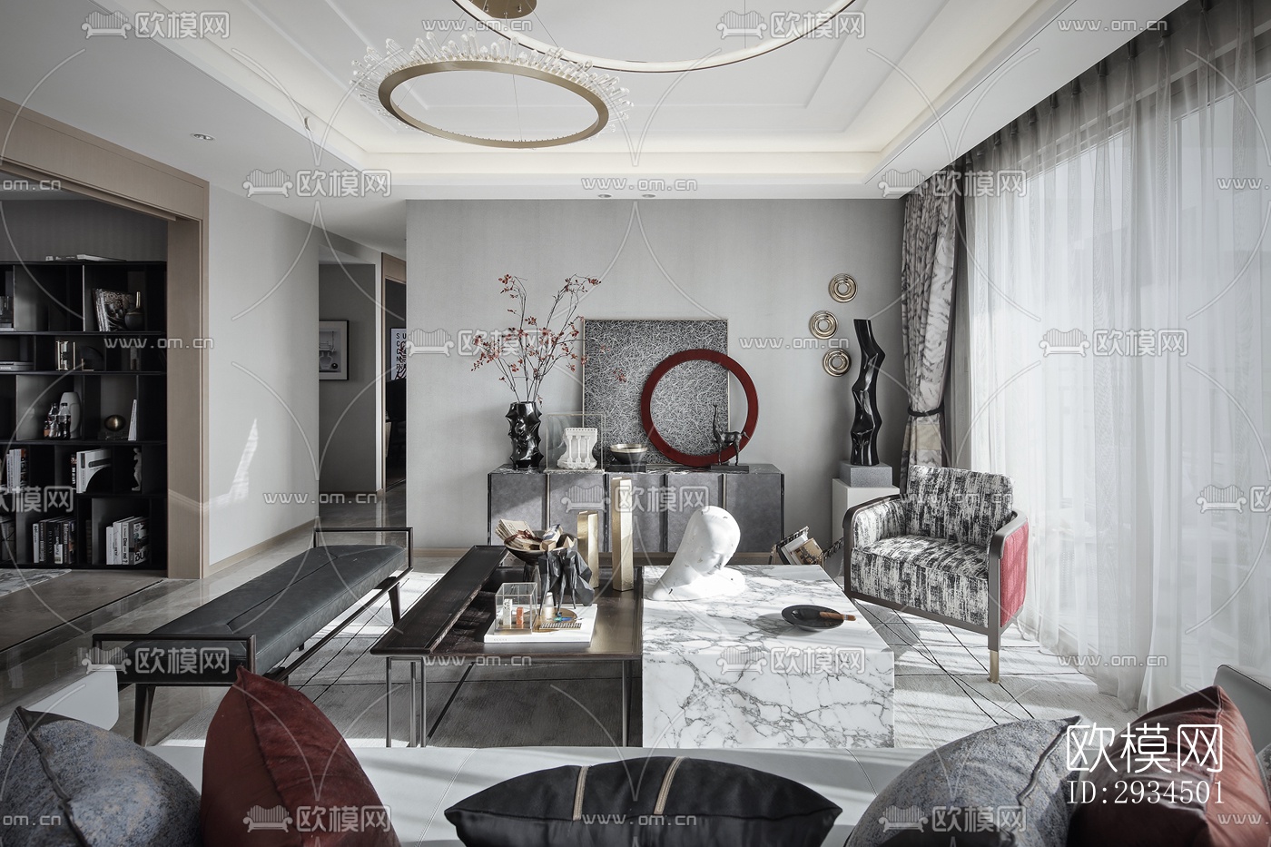 新中式平层效果图下载（渲染图10）