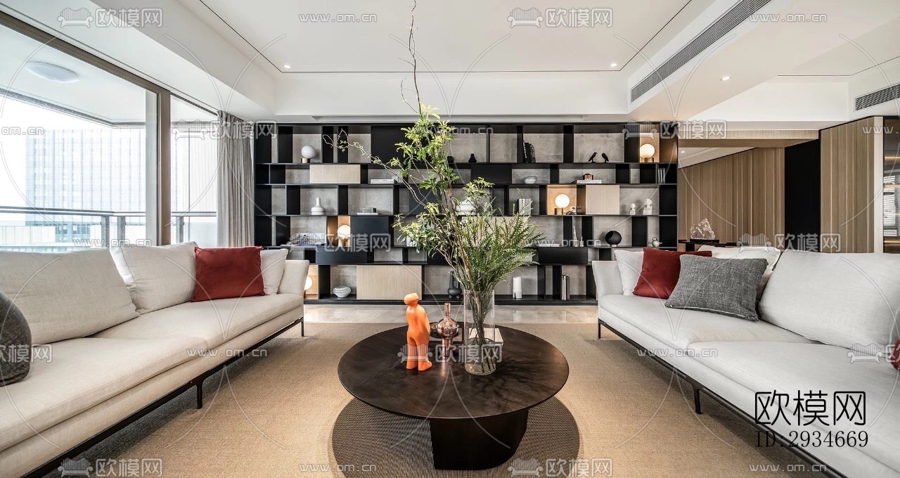 新中式平层效果图下载（渲染图17）