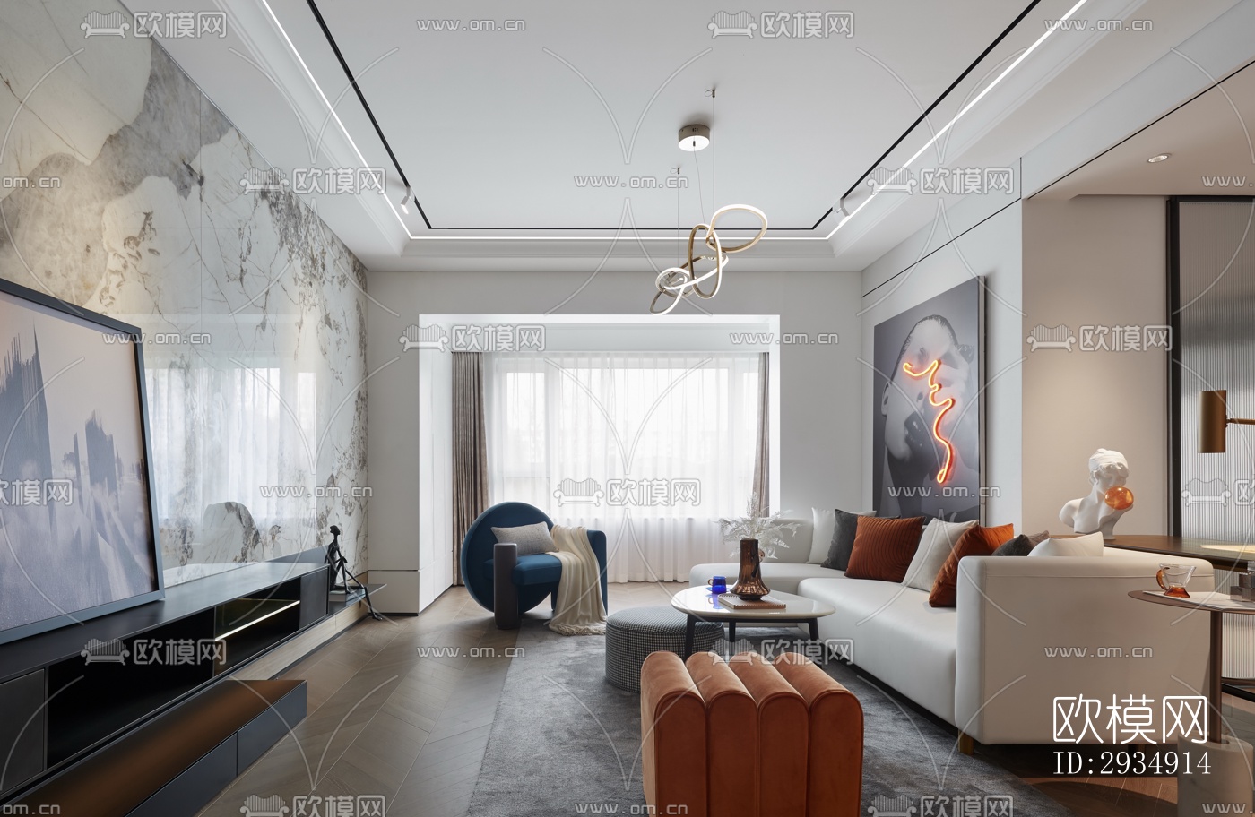 现代平层效果图下载（渲染图18）