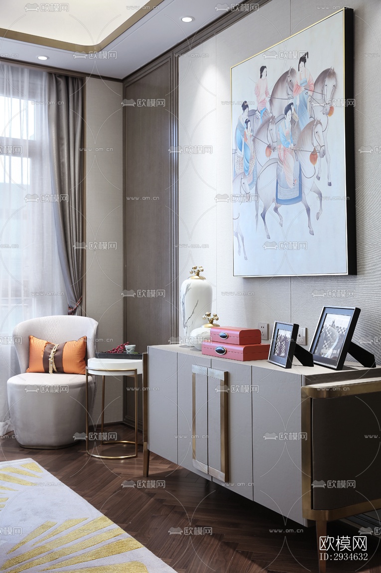 新中式平层效果图下载（渲染图10）