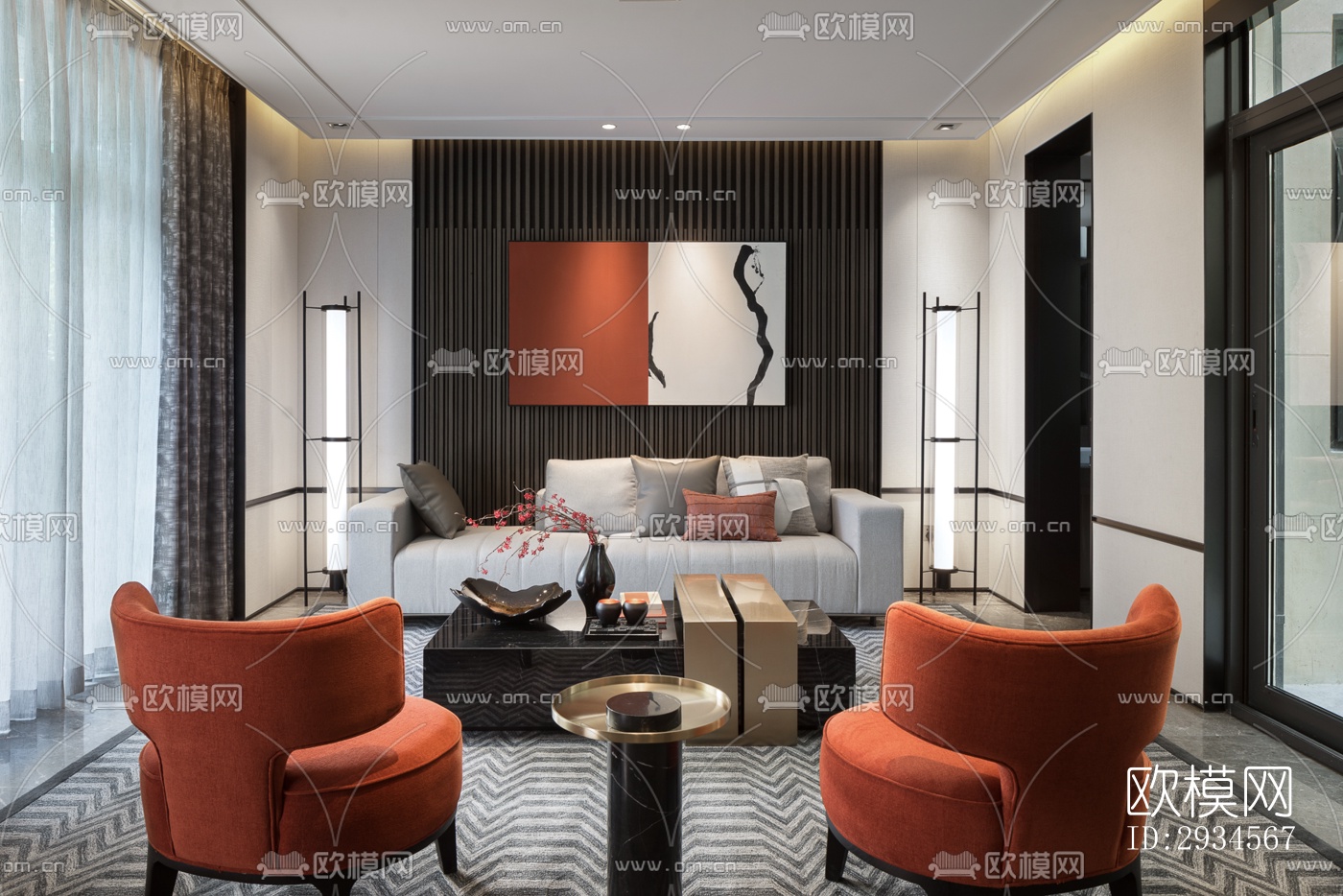 新中式平层效果图下载（渲染图8）