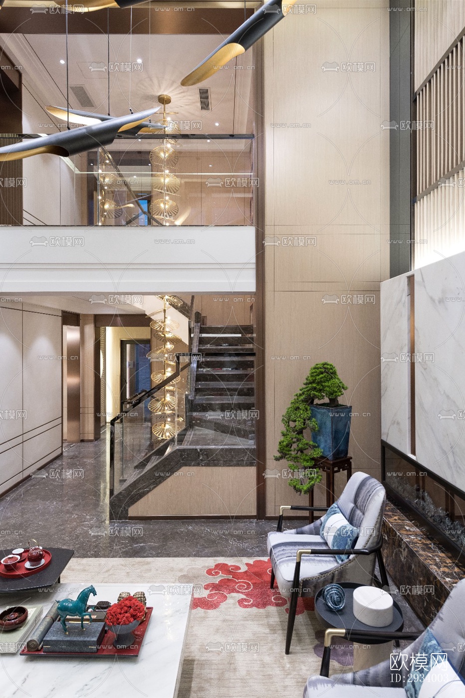 新中式别墅效果图下载（渲染图4）