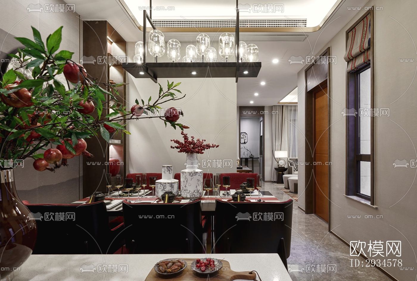 新中式平层效果图下载（渲染图12）