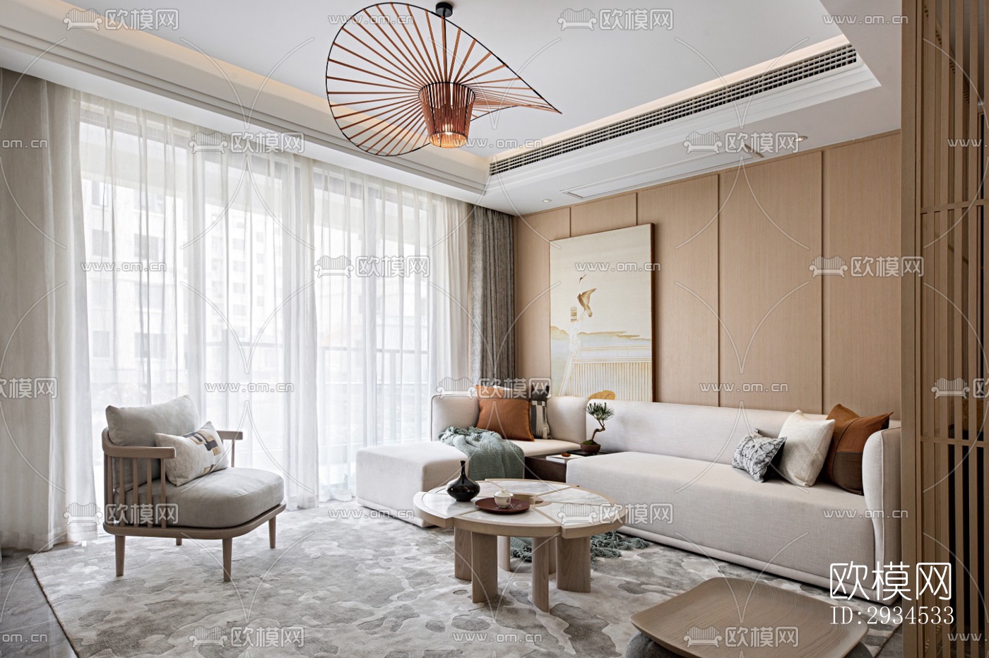 新中式平层效果图下载（渲染图14）