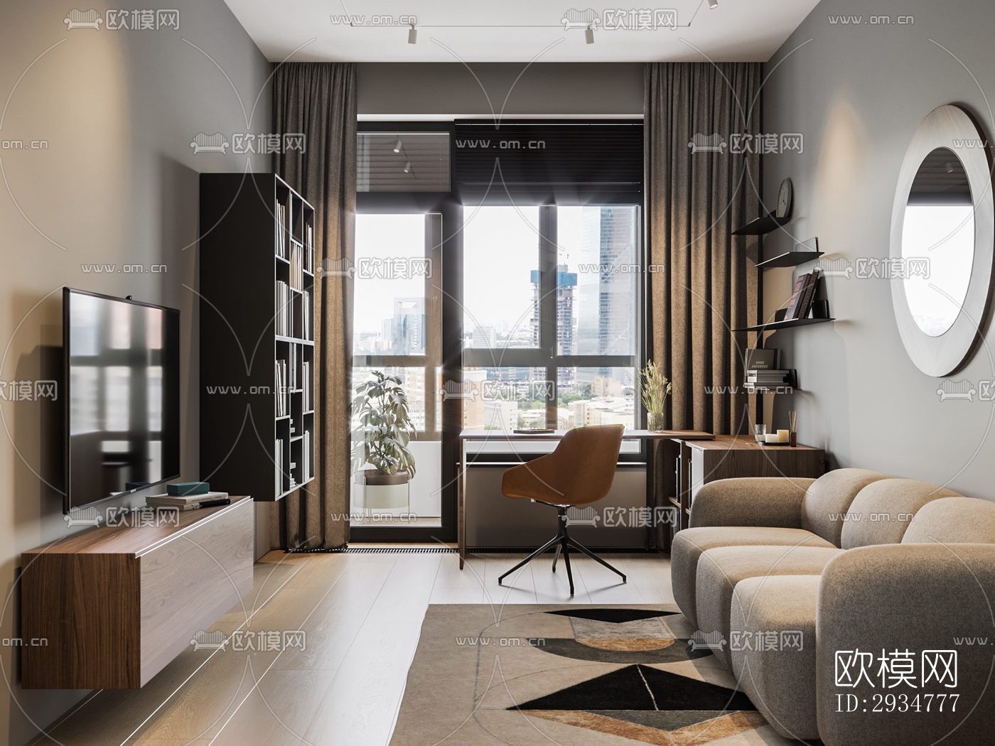 现代平层效果图下载（渲染图7）