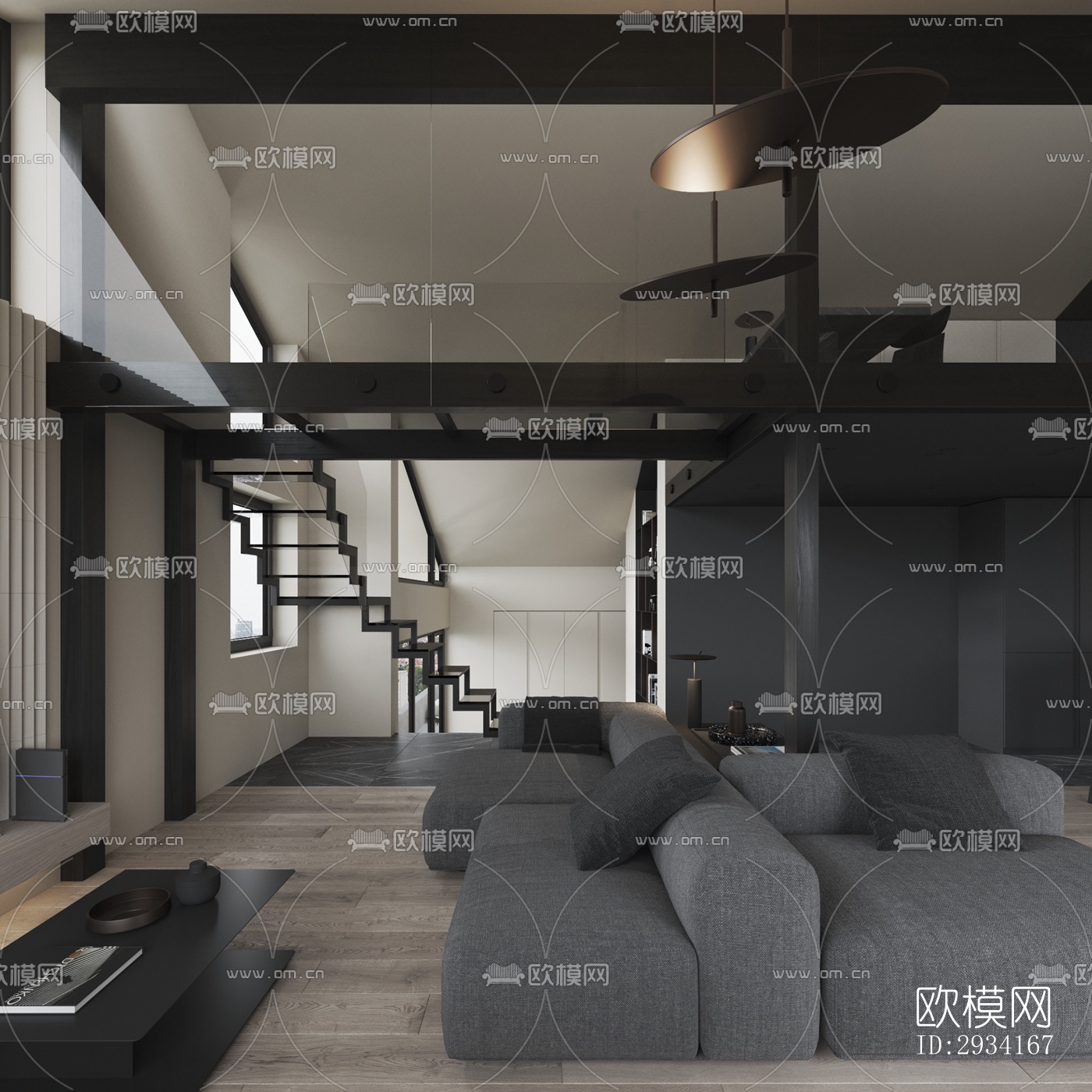 高级灰别墅效果图下载（渲染图15）