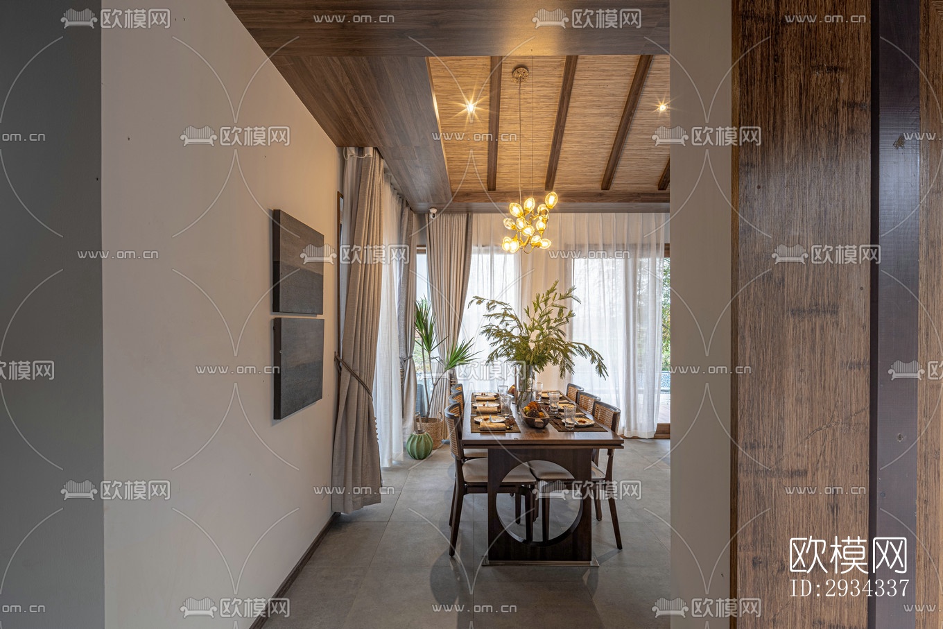 中式平层效果图下载（渲染图1）