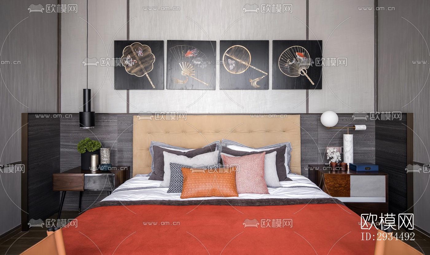 新中式平层效果图下载（渲染图13）