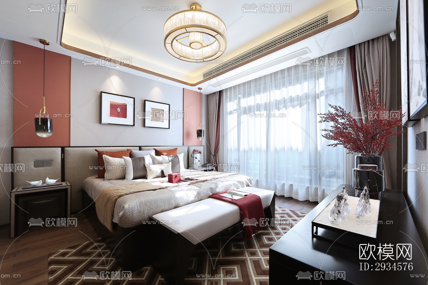 新中式平层效果图下载（渲染图15）