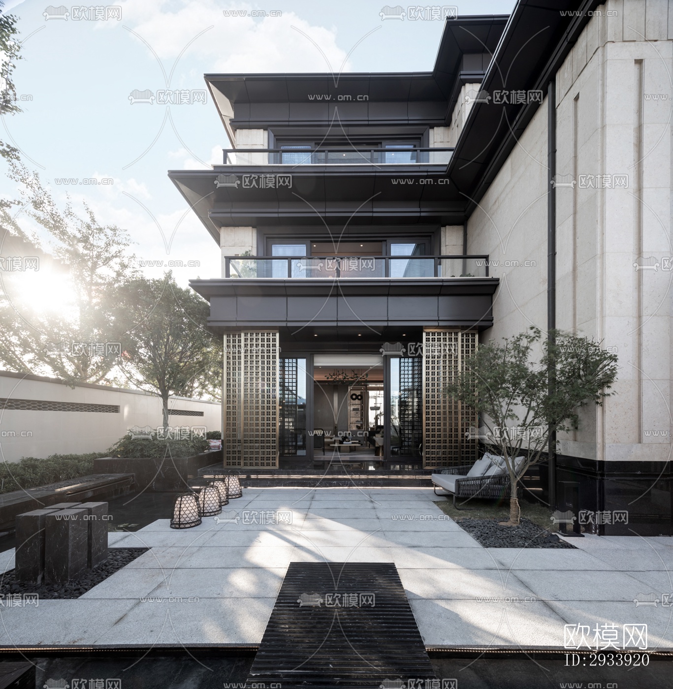 新中式别墅效果图下载（渲染图3）