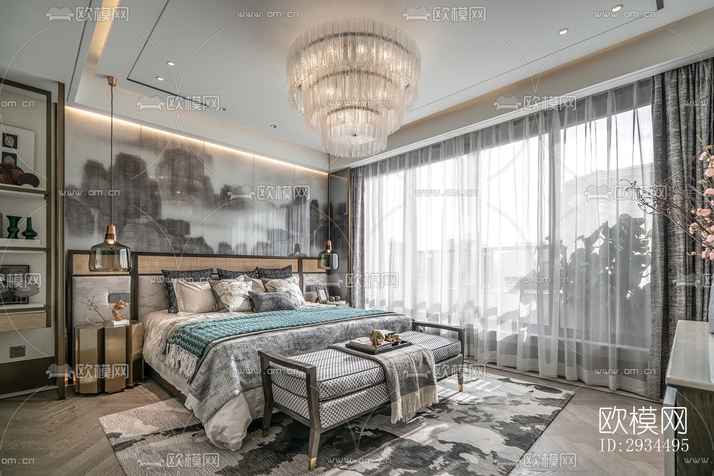 新中式平层效果图下载（渲染图2）