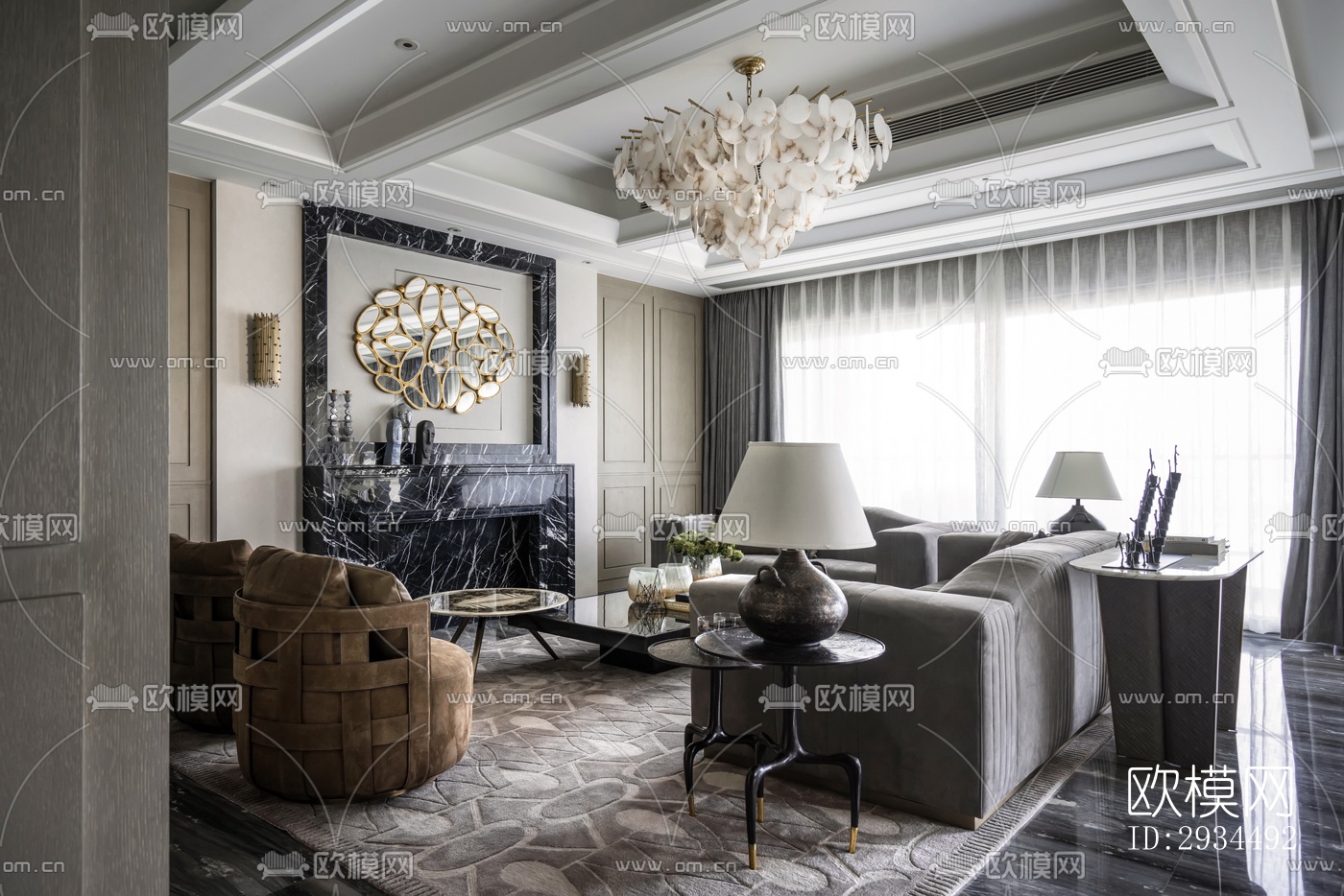 新中式平层效果图下载（渲染图1）