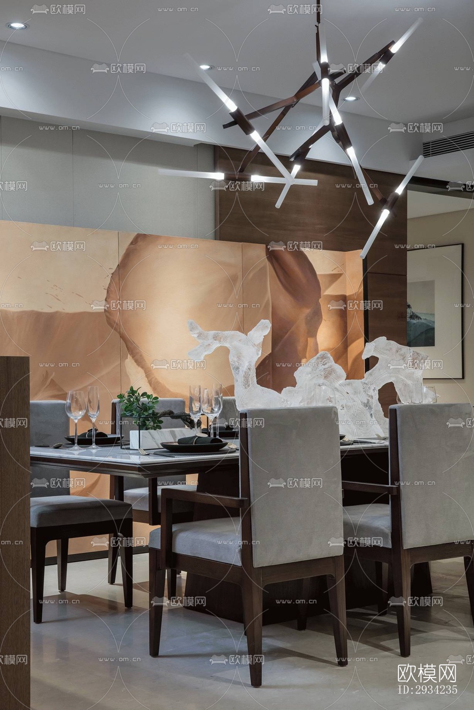 新中式复式效果图下载（渲染图3）