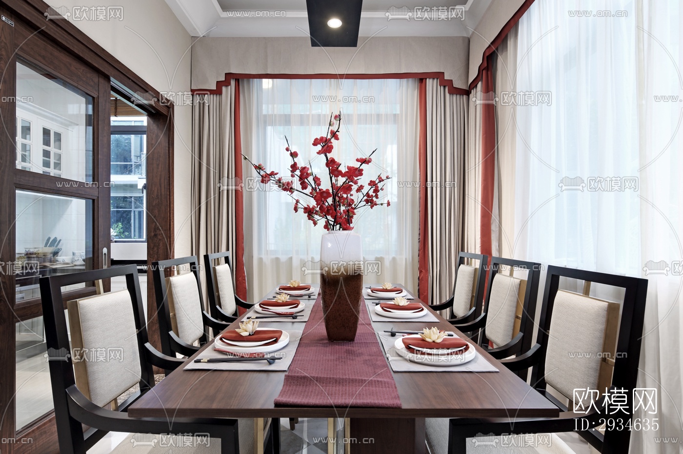 新中式平层效果图下载（渲染图8）