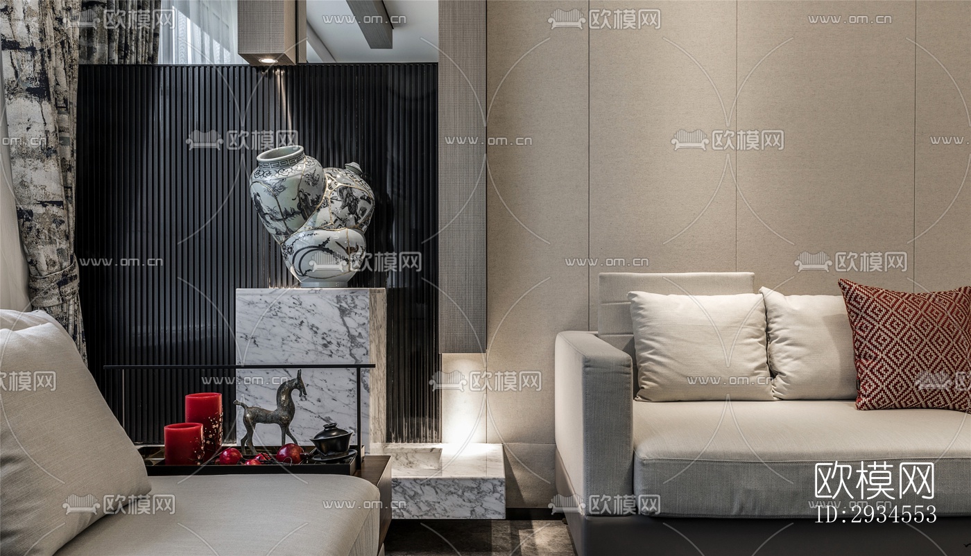 新中式平层效果图下载（渲染图16）