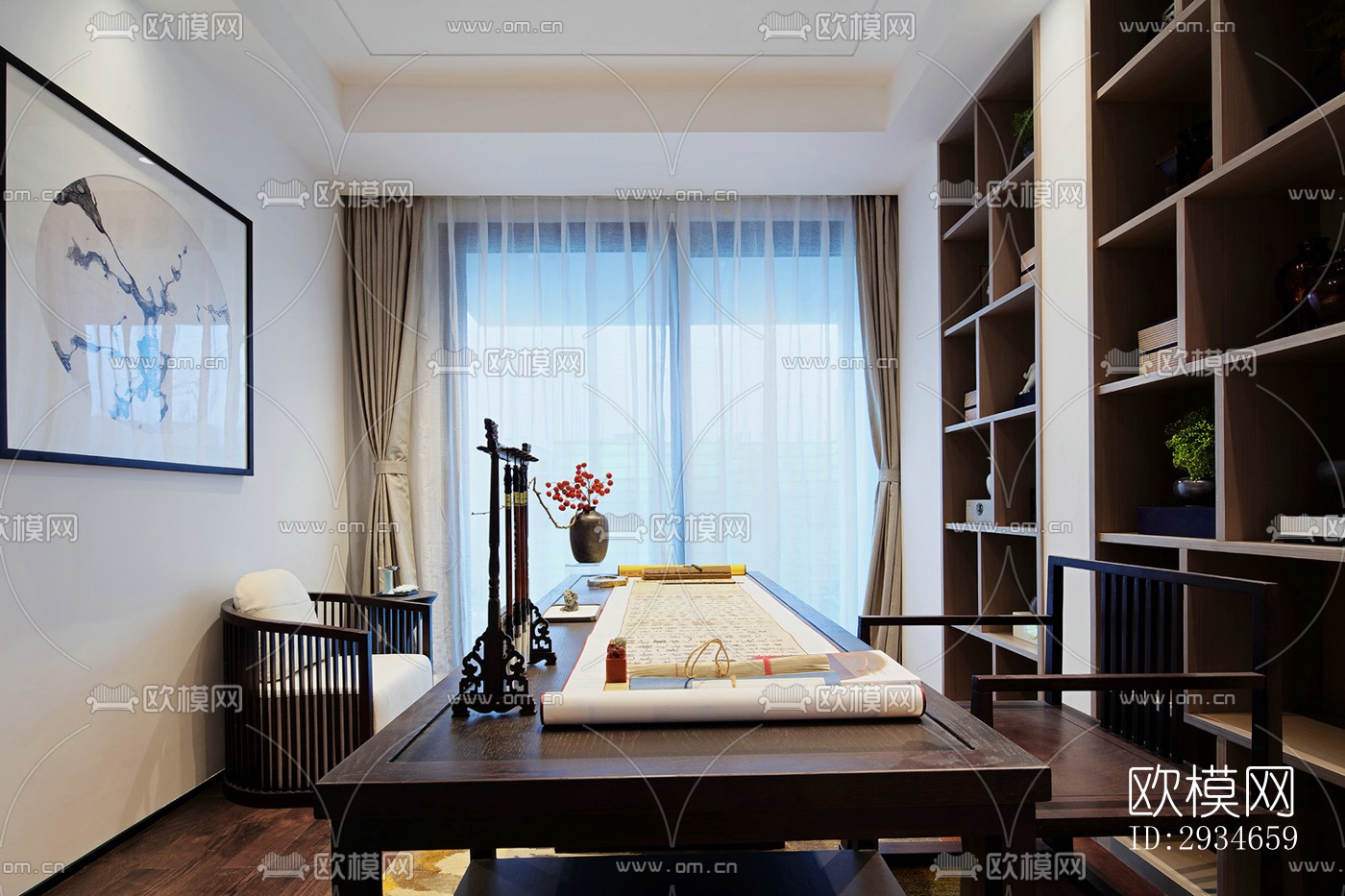 新中式平层效果图下载（渲染图16）