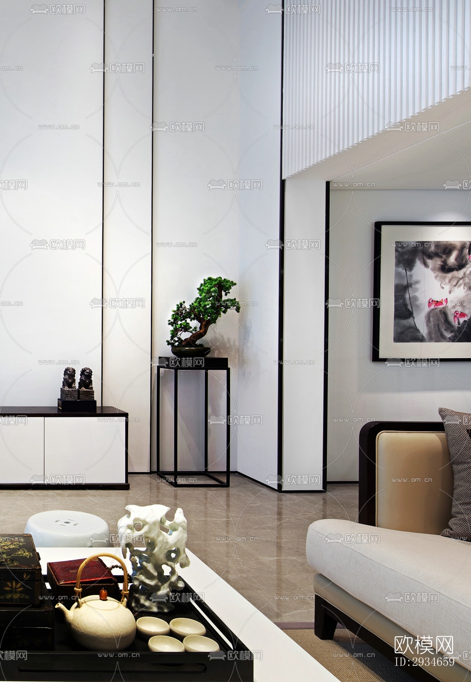 新中式平层效果图下载（渲染图14）