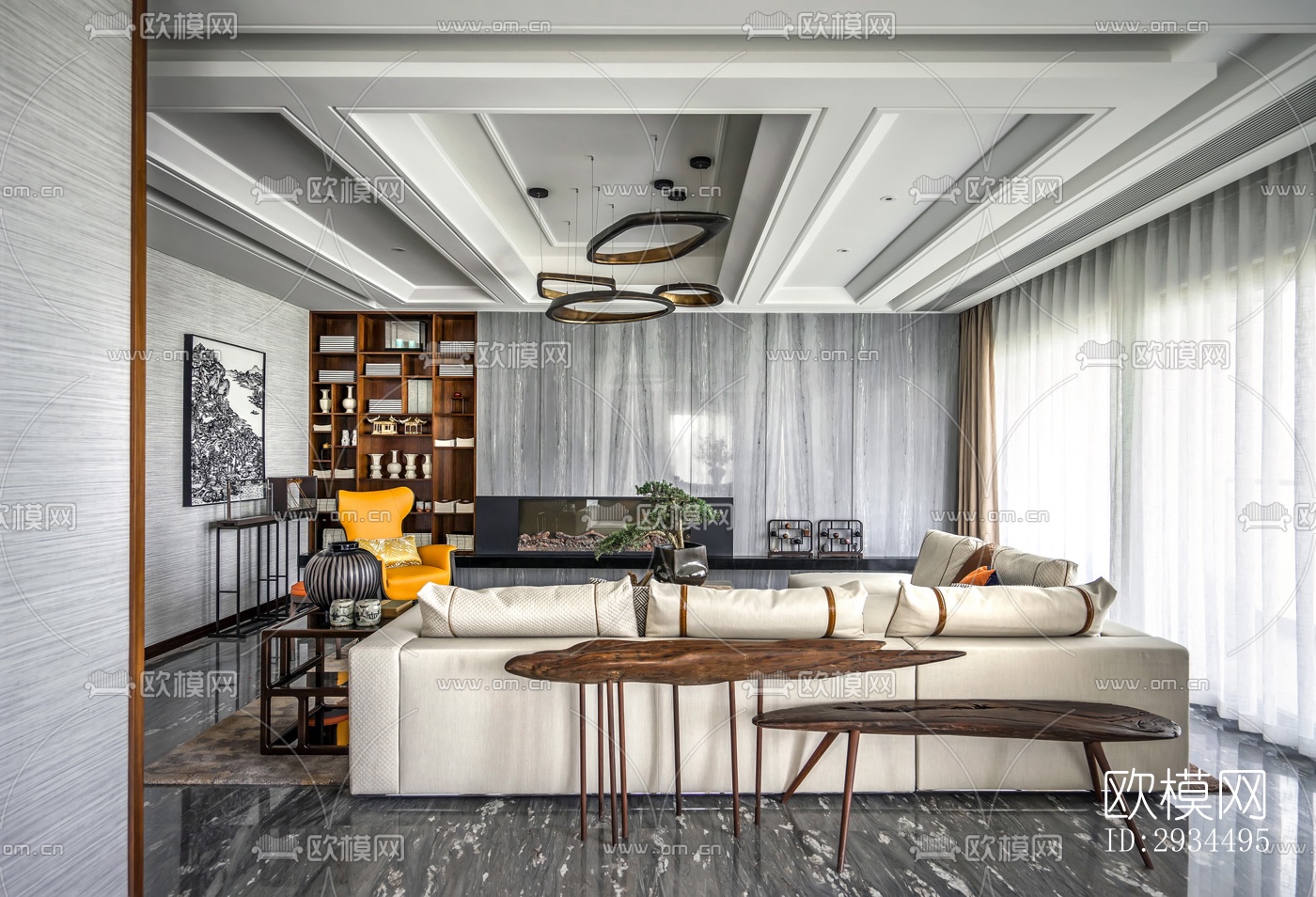 新中式平层效果图下载（渲染图14）