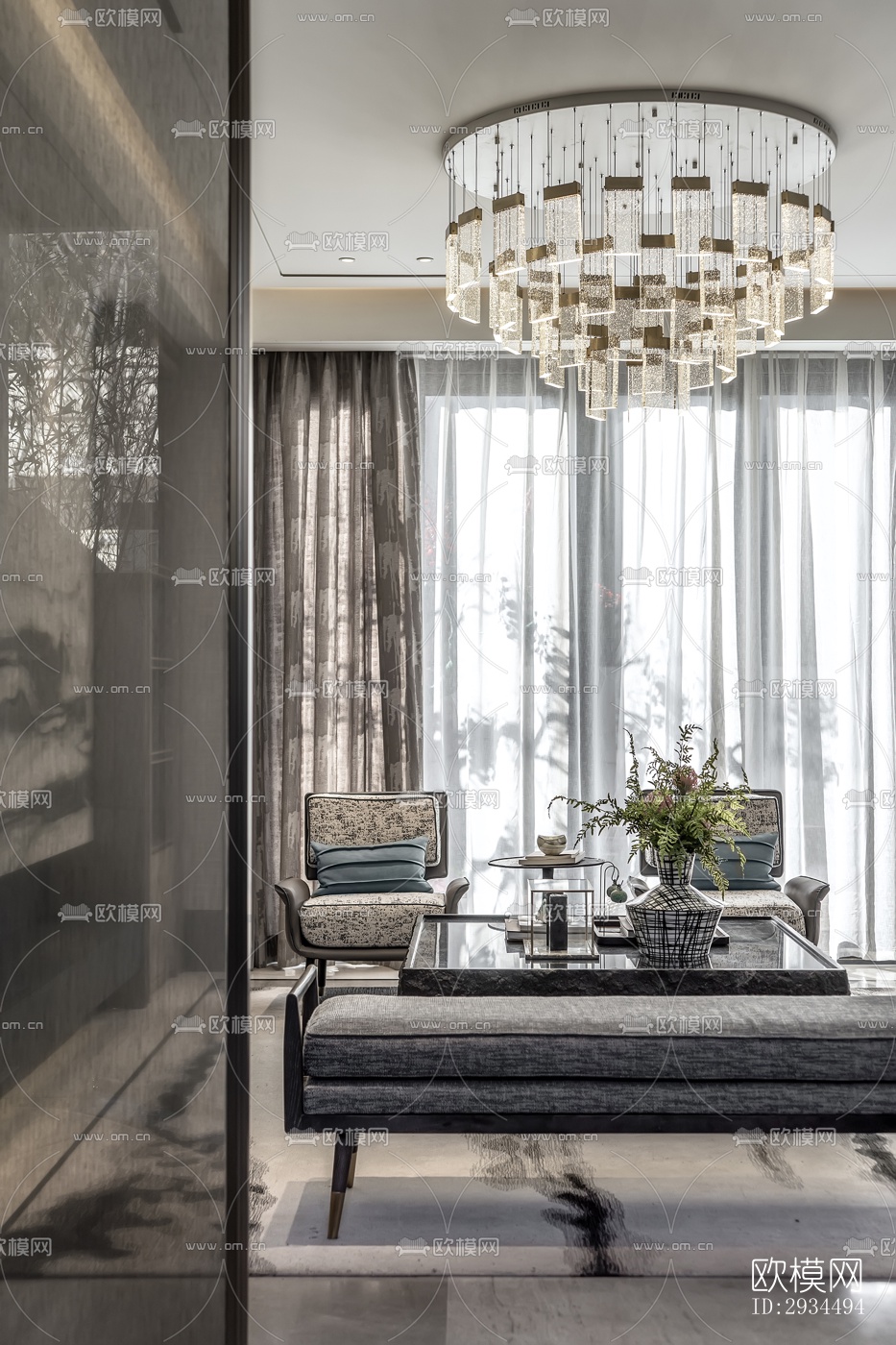 新中式平层效果图下载（渲染图11）