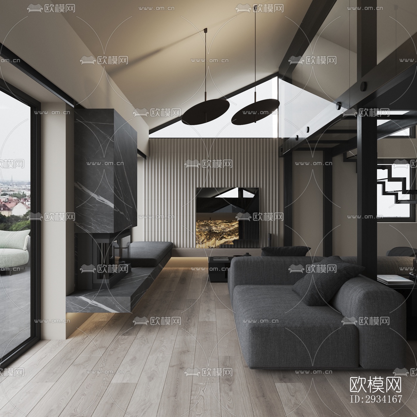 高级灰别墅效果图下载（渲染图1）