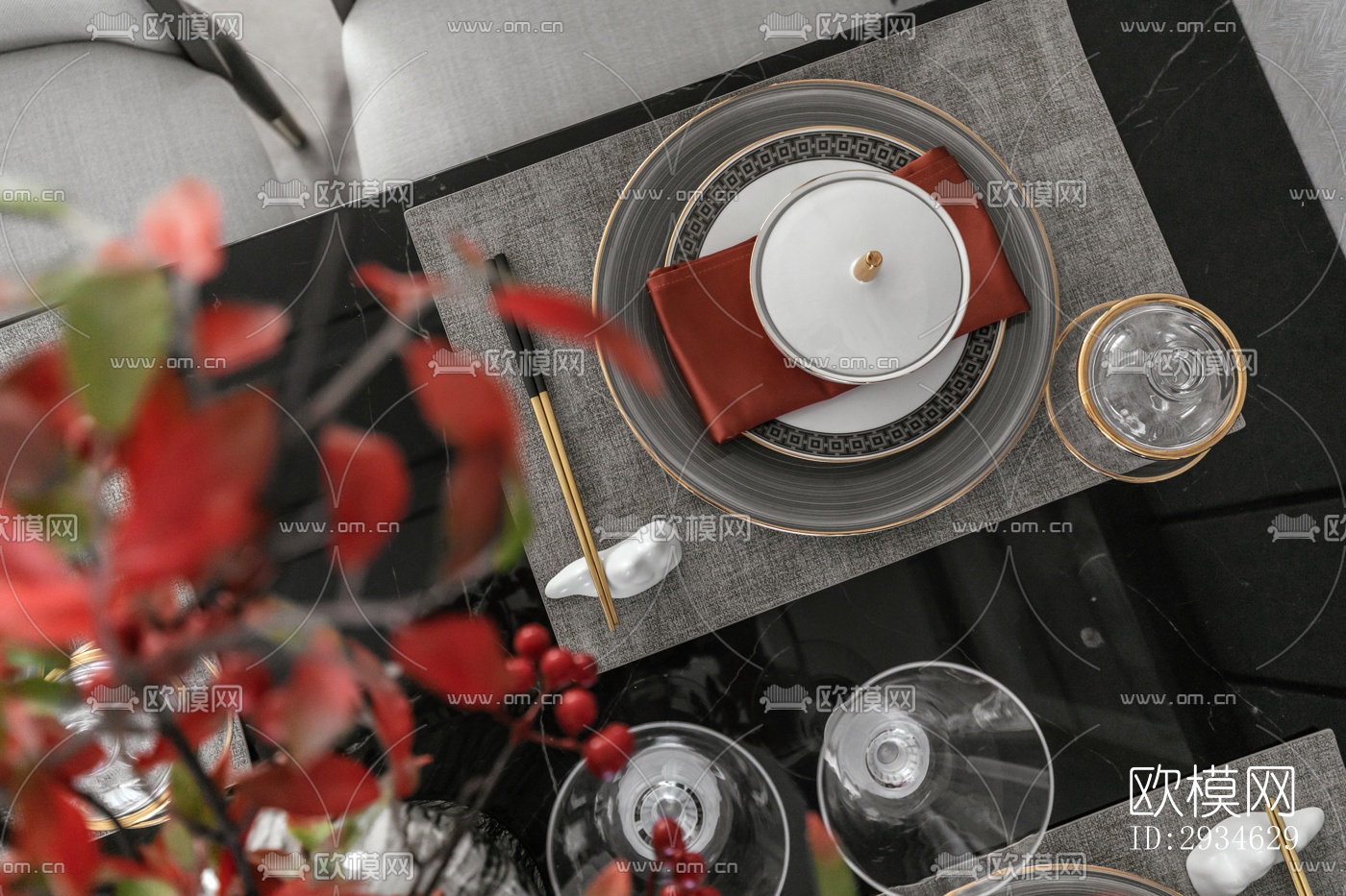 新中式平层效果图下载（渲染图14）