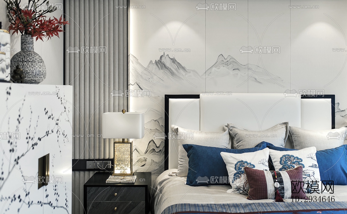 新中式平层效果图下载（渲染图19）