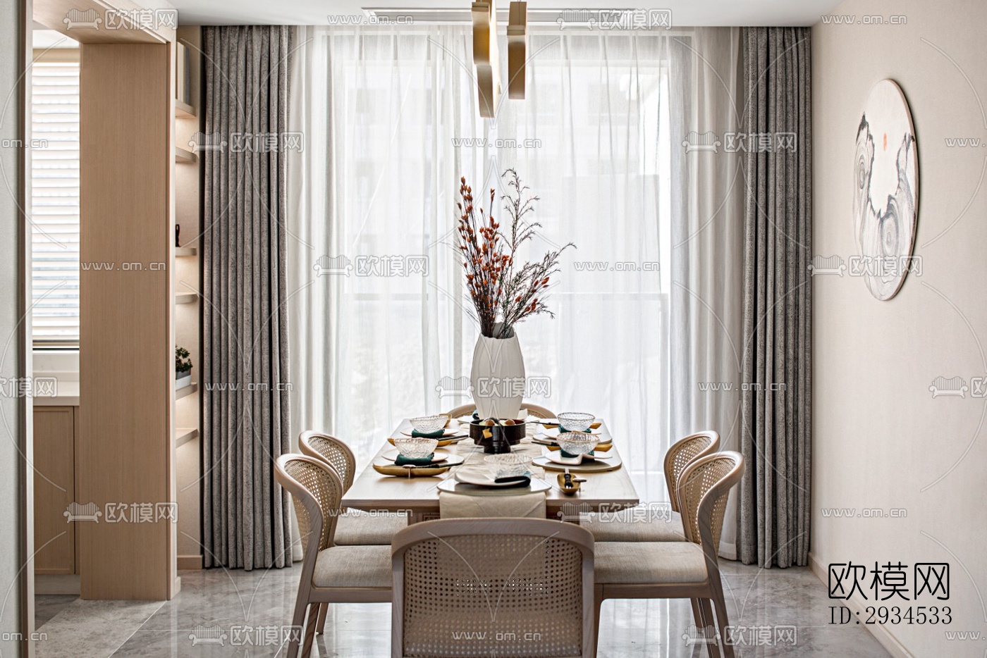 新中式平层效果图下载（渲染图17）