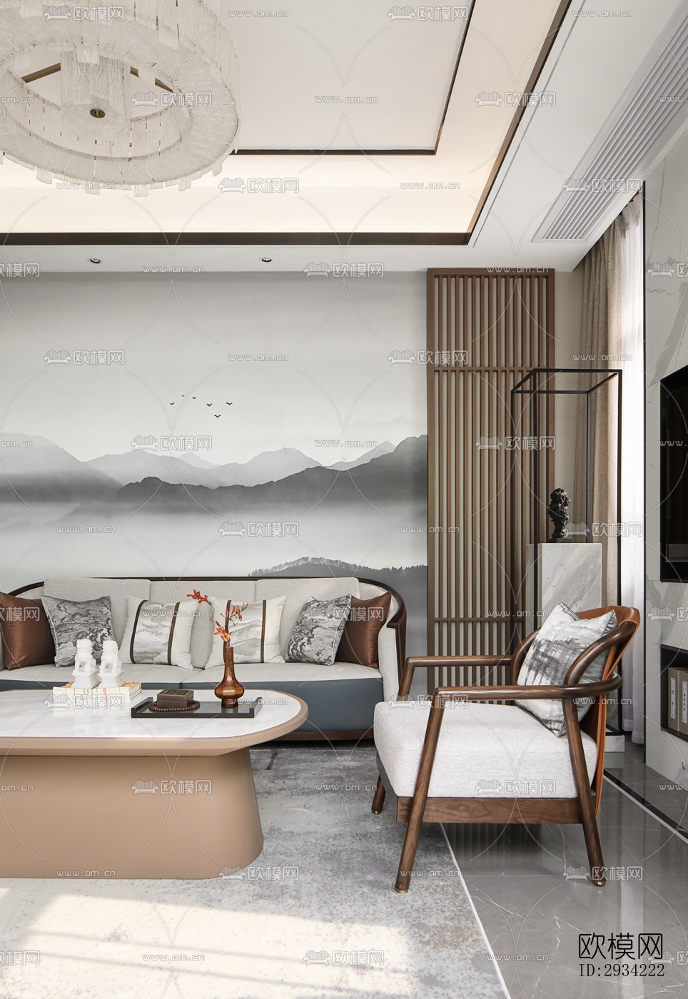 新中式复式效果图下载（渲染图14）